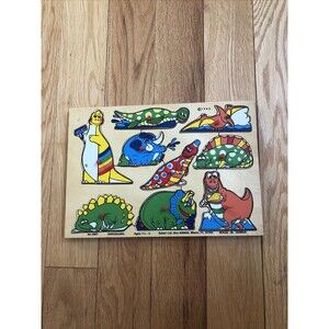 Vintage 1989 Wooden‎ Dinosaurs Puzzle by Safari Ltd Excellent Condition 9 Peices